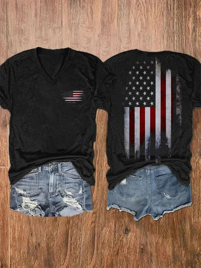 Women&#039;s Vintage Flag Print Casual T-Shirt