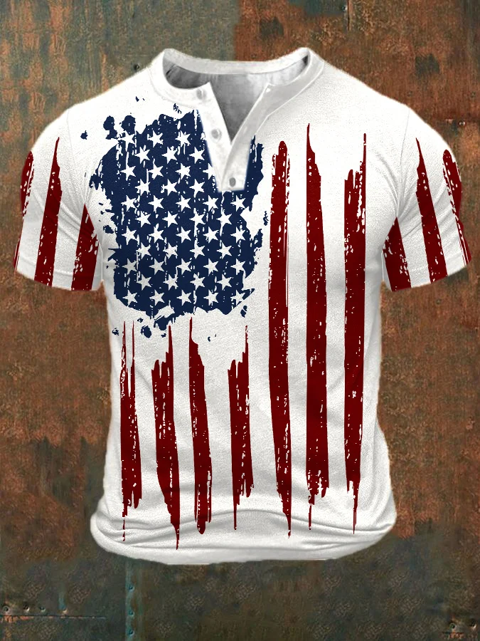 Men&#039;s Printed Button Neck Short Sleeve T-Shirt