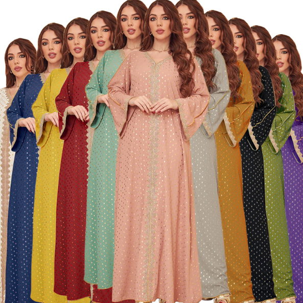 Women&#039;s 2023 summer new hot gold Muslim Dubai robe