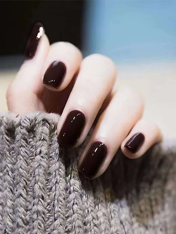 Upgrade Your Look with Gloss False Nail Fake Nail, Medium Glossy Grape Purple Solid Acrylic Full Cover Simple Press On Nail Kit