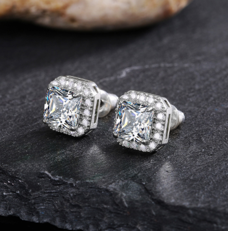 Cao Shi cross-border explosive hot selling delicate square women&#039;s earrings full of diamond inset green zircon earrings jewelry