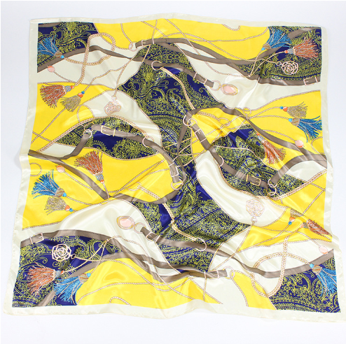 Autumn and winter festival gifts European and American chain printed silk scarves ladies all-match decorative large square scarves foreign trade explo