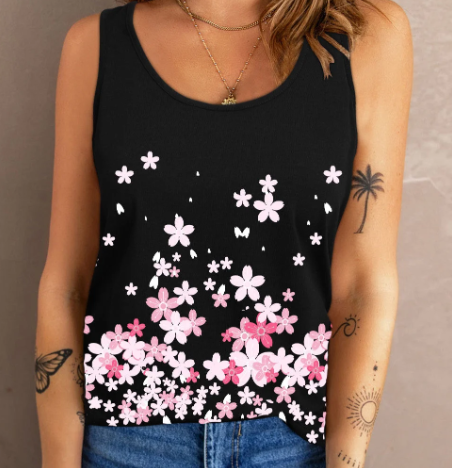 Cherry Blossom Printed Crew Neck Tank Top