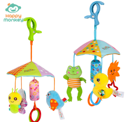 Happy Monkey Baby toys 0-1 year old rotatable animal bed bell stroller pendant rattle toy