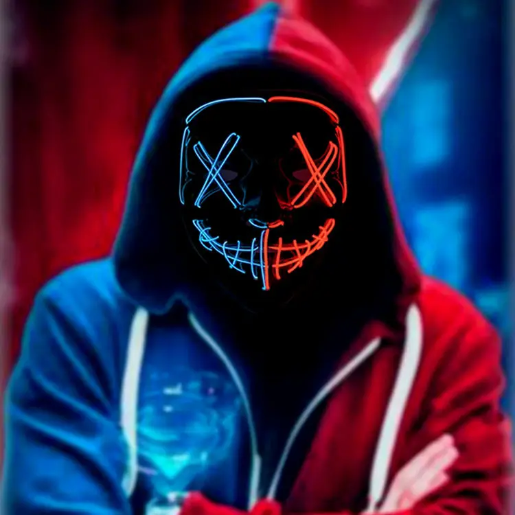 Halloween Two Colors Glow Ghost Mask with Scary Led Glow Mask for Halloween Party Led Facial Mask