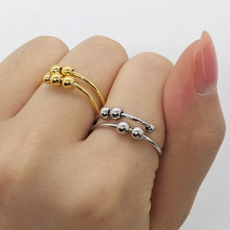 Double Layer Turning Beaded Ring Unzip Ring