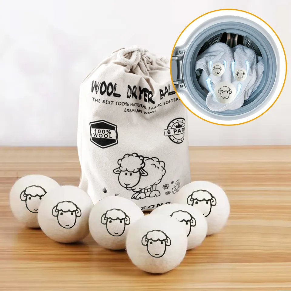 Custom Logo 100% New Zealand Wool Reusable Natural Fabric Wool Balls Reusable Softener Laundry Ball Home Washing Wool Dryer Ball