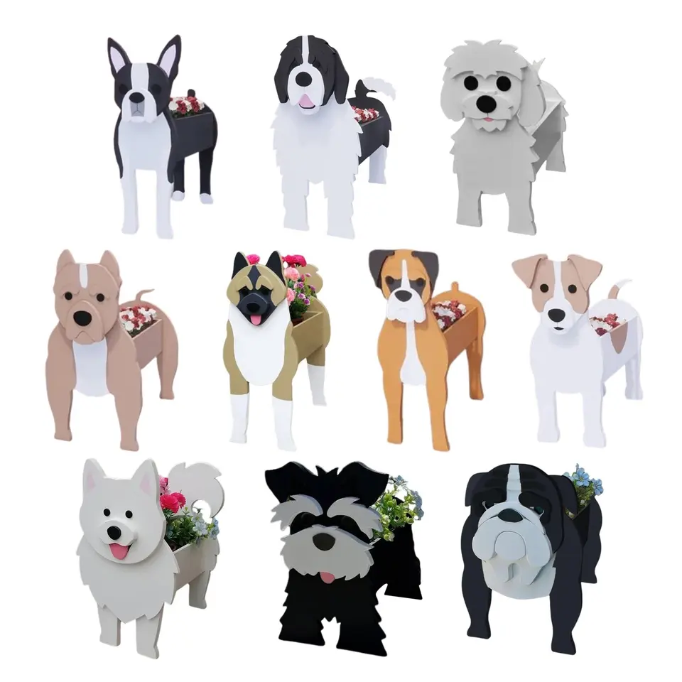 Garden Flower Pot Dog Schnauzer Bulldog Poodle Chihuahua Corgi Yorkshire DIY PVC Flower Planter Outdoor Garden Decoration