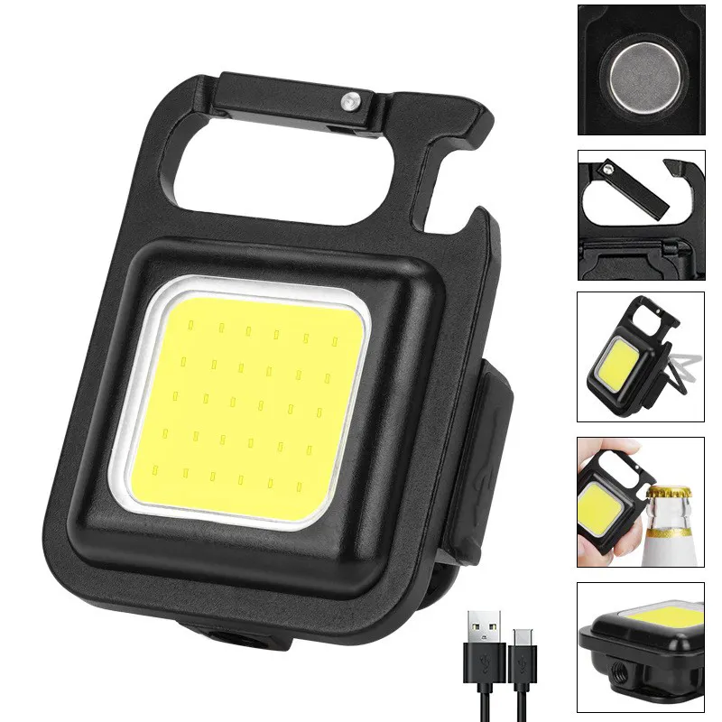 Explosion keychain light type-c rechargeable household magnetic emergency light mini keychain strong light torch