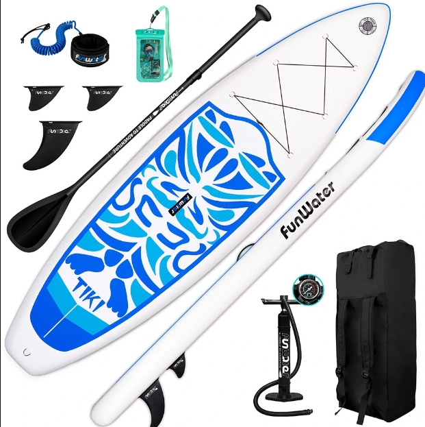 [EU Direct] FunWater Inflatable Ultra-Light (17.6lbs) Stand Up Surfboard for All Skill Levels Everything Included with Stand Up Paddle Board, Adj Padd