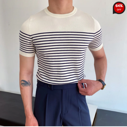 Gentleman Striped Knitted Short-sleeved T-shirt