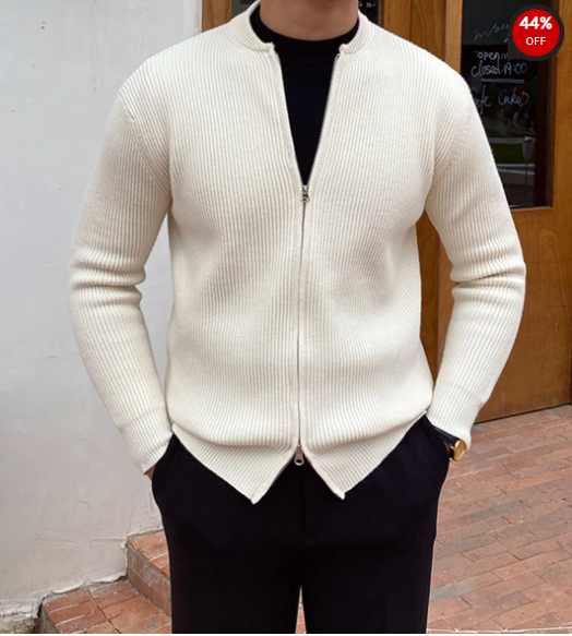 Gentleman&#039;s Elegant Plain Zipper Sweater