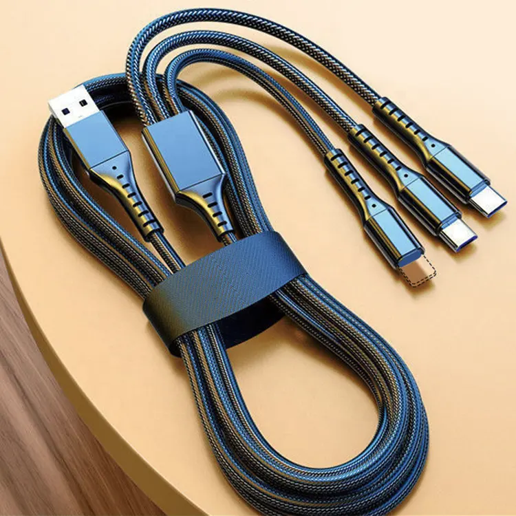 New design nylon 5a 66w usb to type-c usb-c micro 3 in 1 charging cables