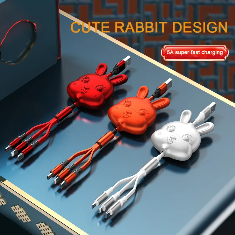 Wholesale 5A Super Fast Charging line 3-in-1 Scalable Data Cable Logo Customized