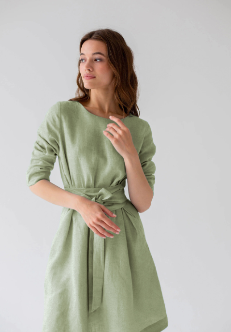 Explosive wash cotton dress fashion with high sense with belt long sleeve skirt casual skirt women