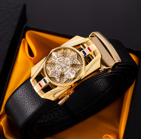 Inlaid with diamonds time to turn around belt men&#039;s automatic buckle Jieyin live burst models casual versatile business trouser belt