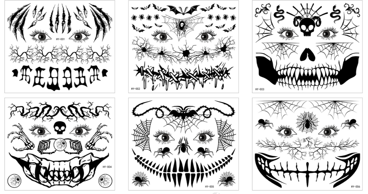 New Products Luminous Halloween Tattoo Face Skeleton For Halloween Decorations Party Carnival Party