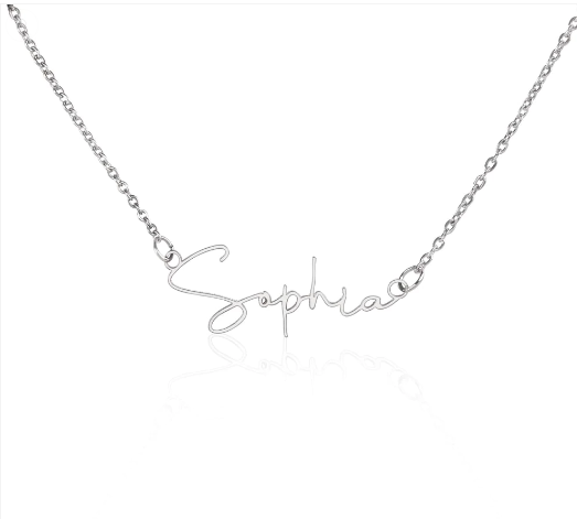 Personalized 18k Yellow Gold Finish or Polished Stainless Steel | Signature Style Name Necklace