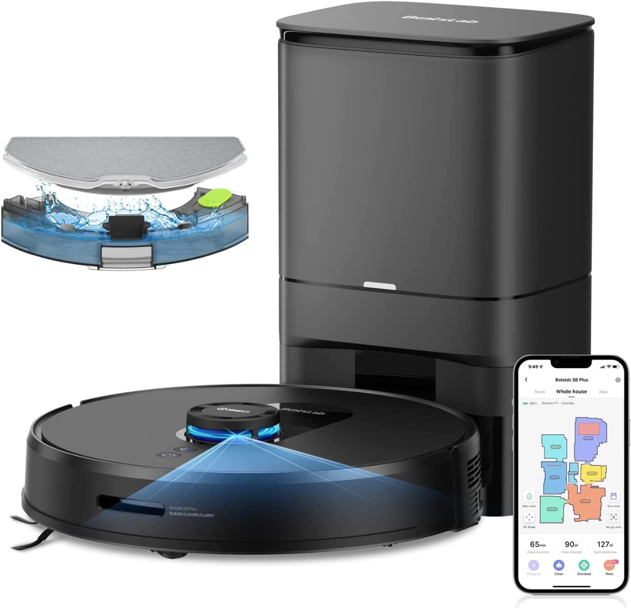 360 S8 Plus Robot Vacuum and Mop Combo, Botslab Self-Empty LIDAR Navigation Smart Mapping Robot, 2700Pa Suction, Carpet Detection, Work with Alexa, WI