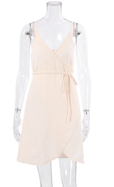 2023 Summer Europe and the United States and the United States halter nightgown wrapped slit sexy double gauze one-piece nightgown ladies home wear