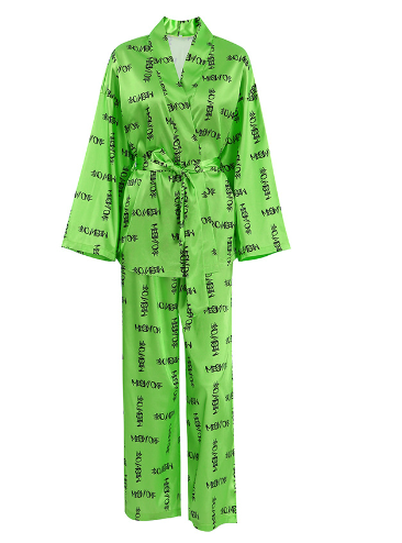 2023 Europe and the United States new printing simulation silk leisure breathable loose comfortable pajamas women&#039;s home wear can be worn outside
