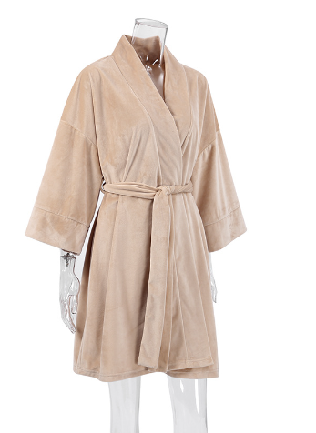 Autumn Europe and the United States new knitted robe crystal velvet cardigan women&#039;s pajamas wholesale seven-minute sleeve bathrobe warm loose