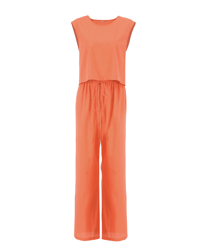 2023 summer Europe and the United States and the United States cotton and linen undershirt pajamas sleeveless loose pants two-piece set of fashion out