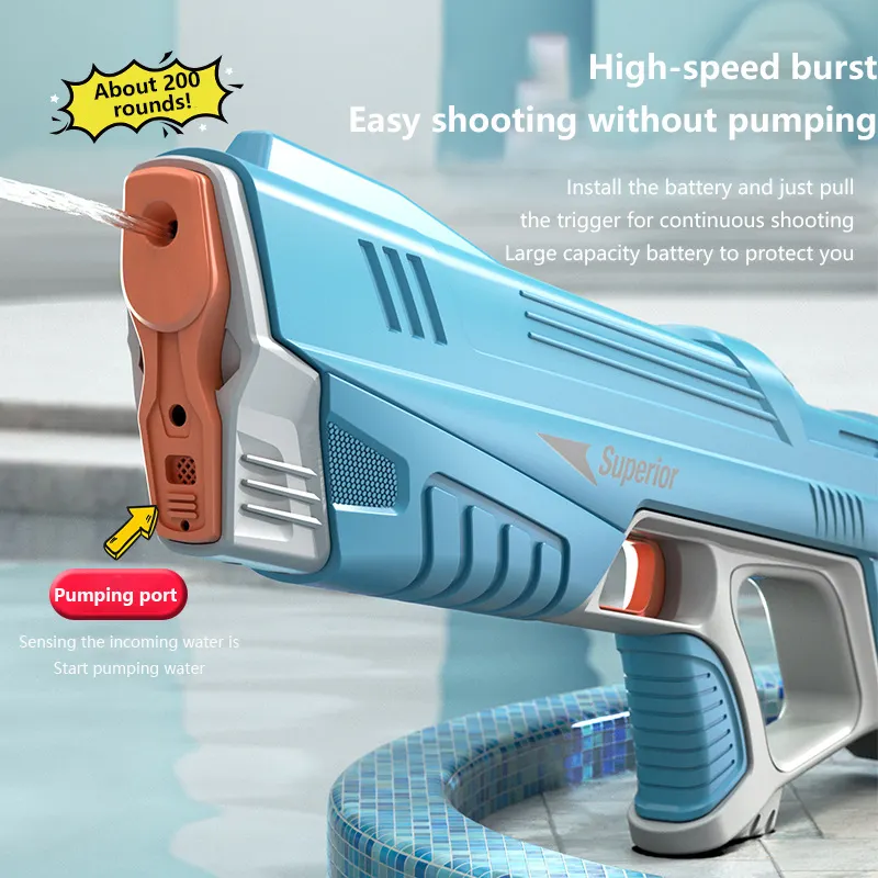Summer children&#039;s water gun automatic continuous electric water gun bared water large capacity boys water toys wholesale