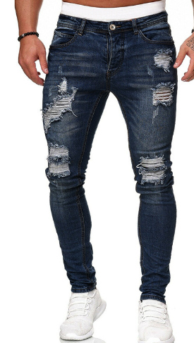 New style cross-border trade distressed black slim-fit men&#039;s jeans, trendy ripped, small-foot denim trousers for men.