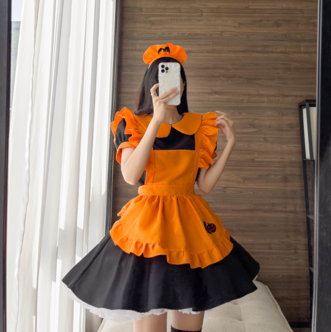 [Halloween Sale]Halloween Embroidered Maid Costume Pumpkin Maid Costume