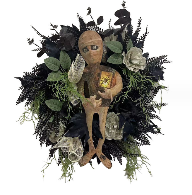 [Halloween Sale]Halloween mummy wreath cross-border pop horror atmosphere Halloween decoration front door hanging crafts