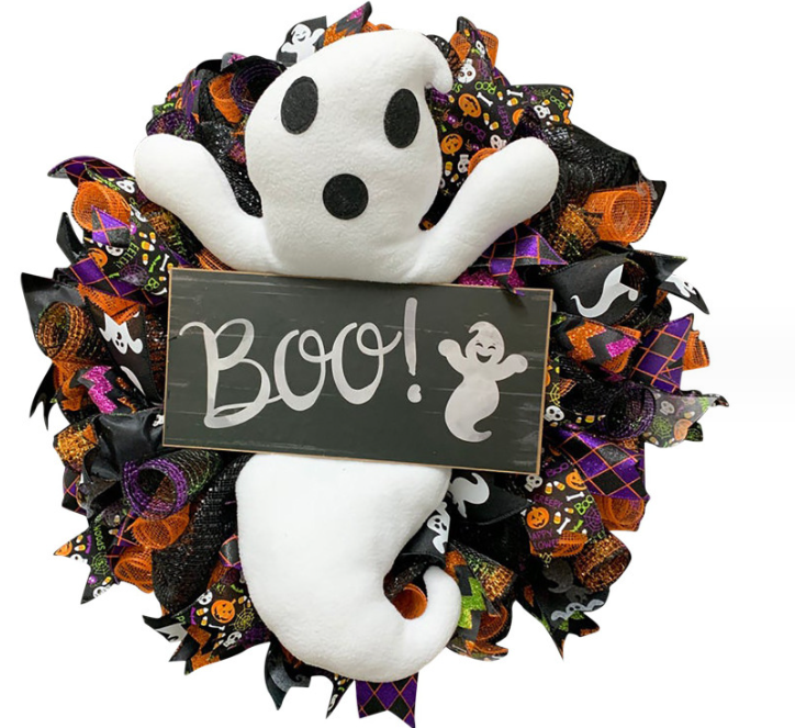 [Halloween Sale]Halloween wreath imitation spooky dolls decorative wreath Halloween front door indoor scene decorative circle
