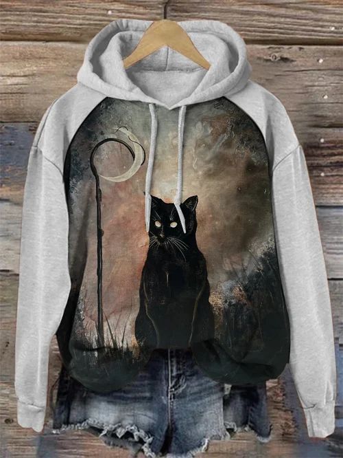 [Halloween Sale]Halloween Cat Drawstring Sweatshirt