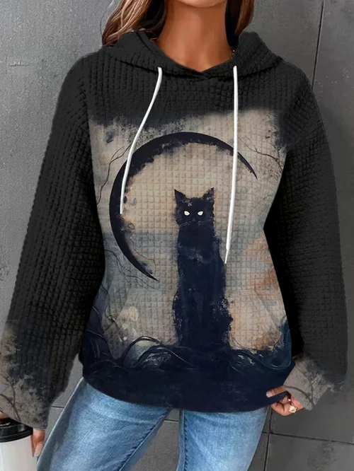 [Halloween Sale]Halloween Vintage Cat Print Sweatshirt