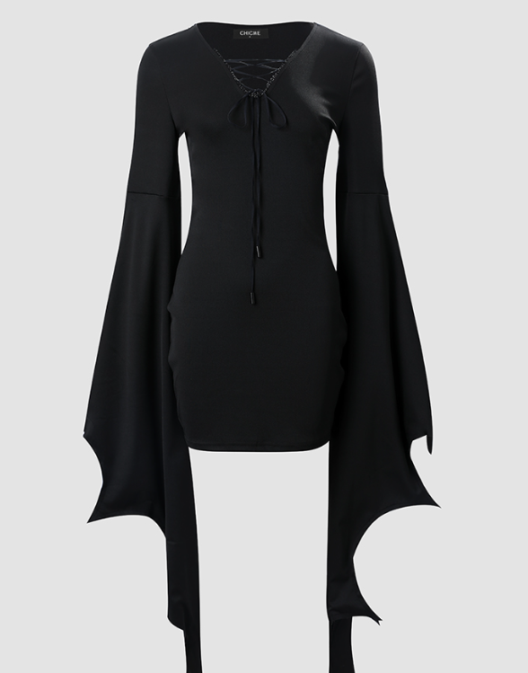 [Halloween Sale]Halloween Lace-up Batwing Sleeve Bodycon Dress