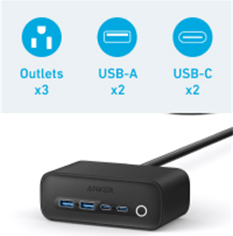 Anker 525 Charging Station, 7-in-1 USB C Power Strip for iphone13/14, 5ft Extension Cord with 3AC,2USB A,2USB C,Max 65W Power Delivery Desktop Accesso