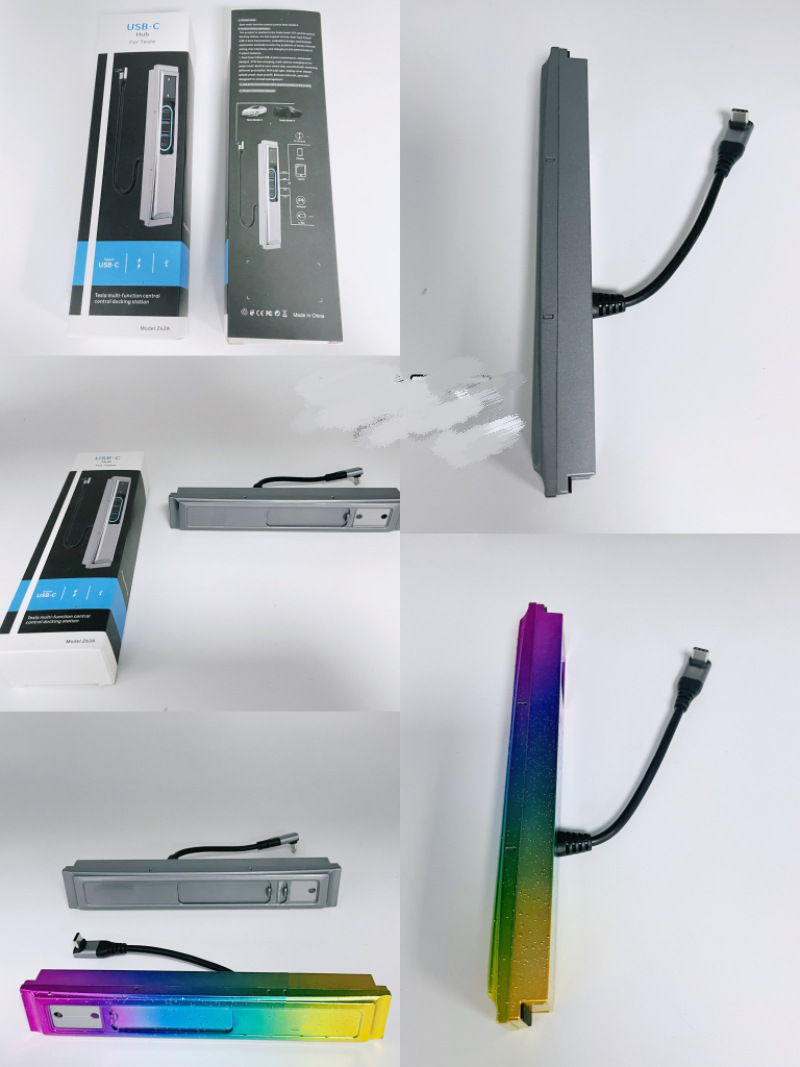 Model Y Docking Station QC Docking Station with LED Light -Slide Cover USB Center USB Hub for Teslas Model 3 Model Y