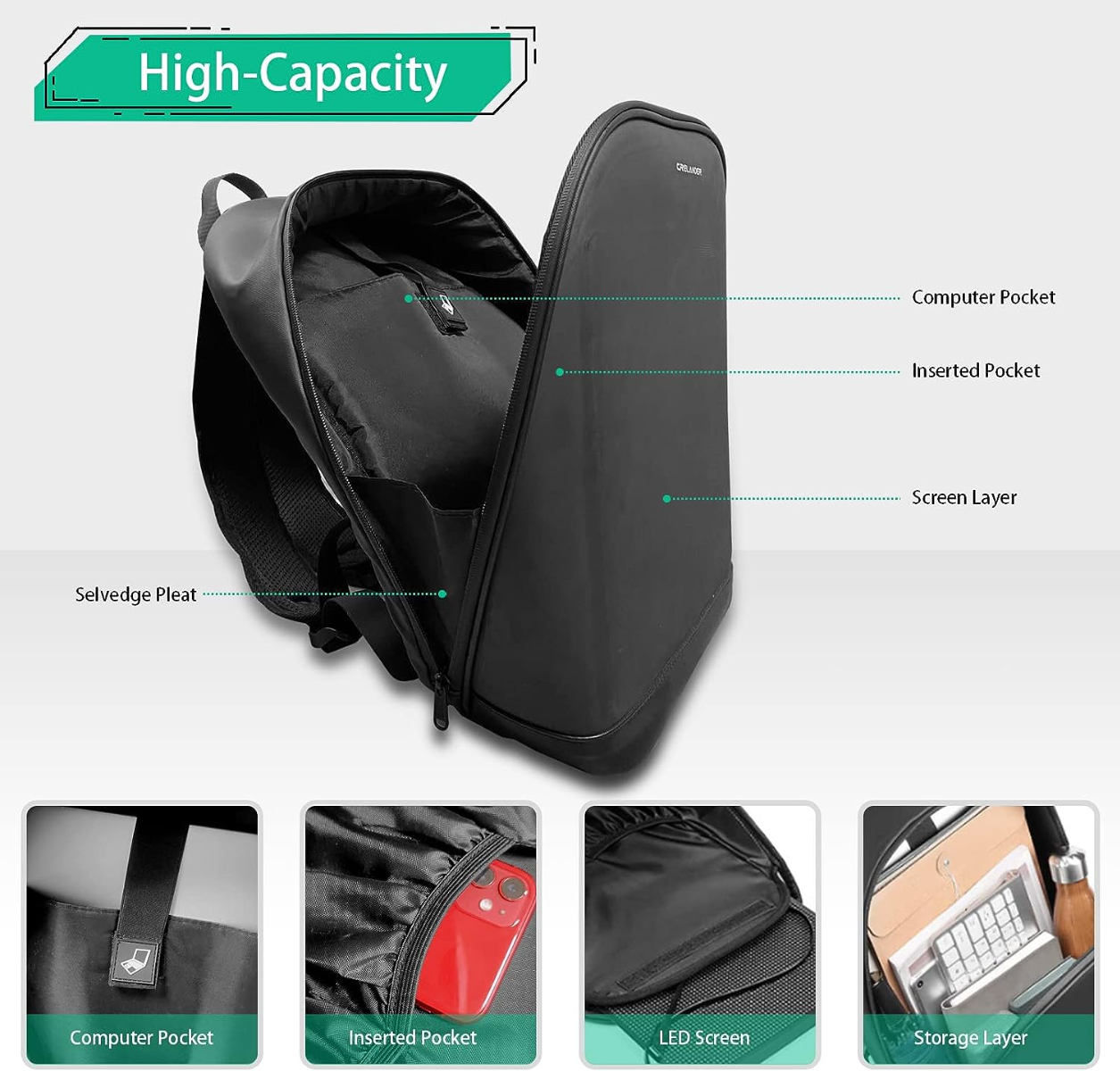 Crelander Laptop Backpack, Smart LED Dynamic Backpack Shoulder Luggage Bag Cycling Travel Daypack Rucksack Personalized Gifts for Men Wome