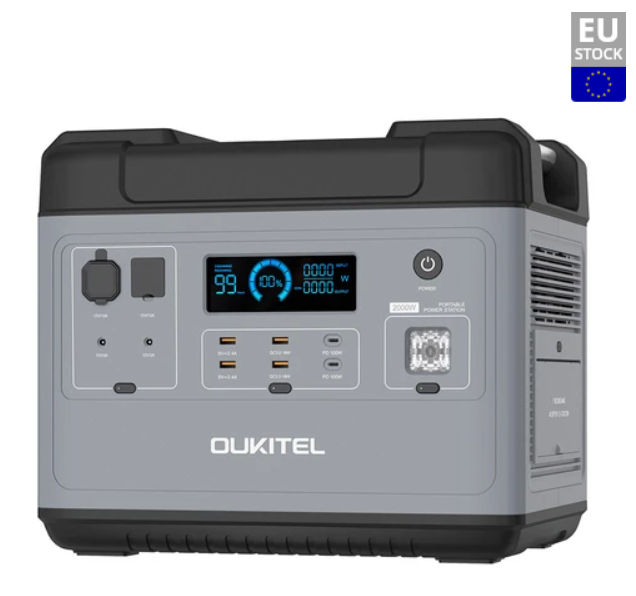 OUKITEL P2001 Ultimate 2000W Portable Power Station, 2000Wh LiFePO4 MPPT Solar Generator with Pure Sine Wave AC Outlets, QC3.0 &amp; USB-C PD 100W, Su