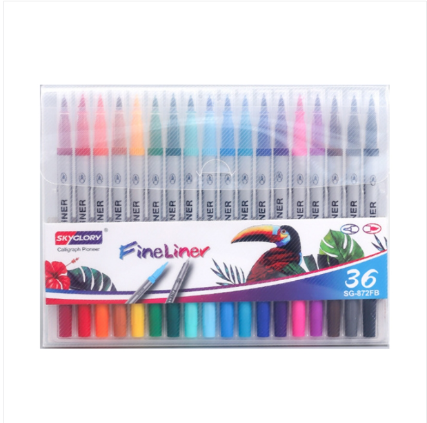 Skyglory children&#039;s painting double-headed line drawing pen, art soft-headed watercolor pen, specifications: 36-color silver rod