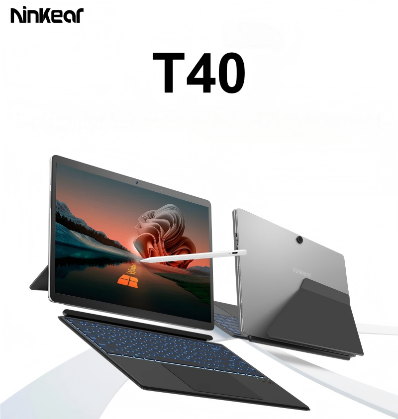 Ninkear-Tablette 2 en 1 pour ordinateur portable T40, écran tactile, Intel N100, 14 pouces, FHD, 16 Go DDR5 + 512 Go SSD, WiFi 6, clavier rétro4.2 RVB