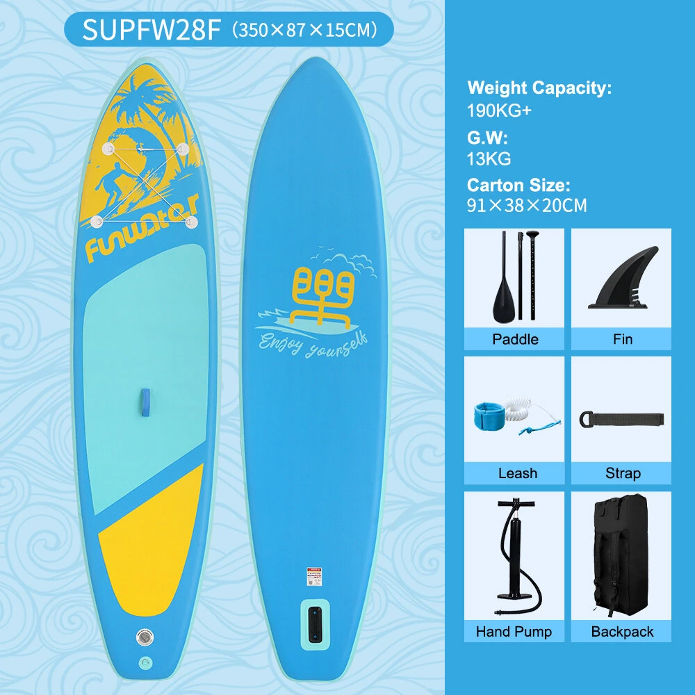 [EU Direct] FunWater 350*87*15cm Inflatable Paddle Board Ultra-Light Surf Sup Board Non-Slip Water Sport Paddling Board with Accessory-SUPFW28F-Europe