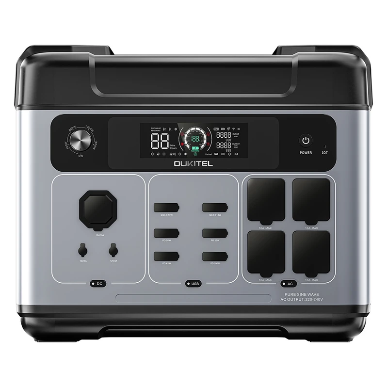 OUKITEL P2001E Plus Portable Power Station, 2400W AC Output, 2048Wh LiFePO4 Battery, 13 Outlets, 80% Charge in 1Hr, Smart APP Control, Adjust at 400W/