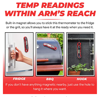 Alpha Grillers Instant Read Meat Thermometer for Grill and Cooking. Best Waterproof Ultra Fast Thermometer with Backlight &amp; Calibration. Digital F