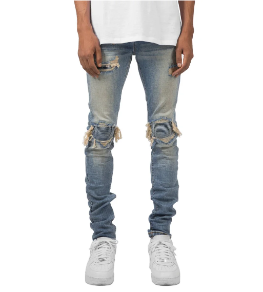 Men&#039;s pleated slim fit stretch jeans