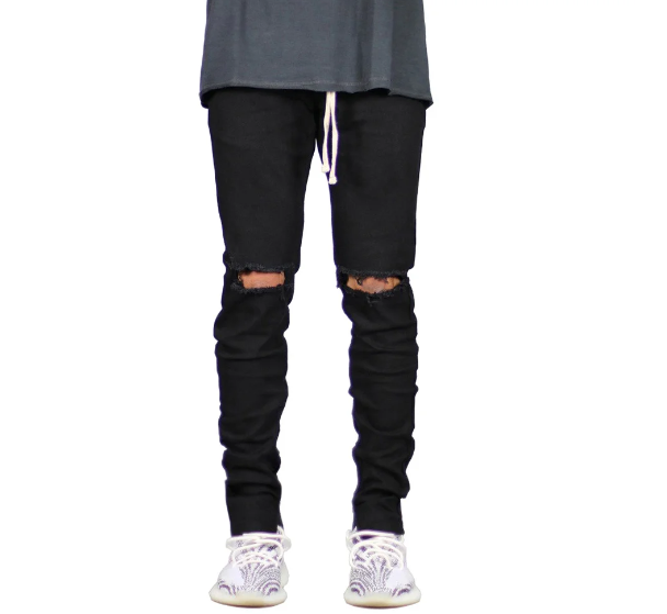 Men&#039;s trendy drawstring ripped jeans