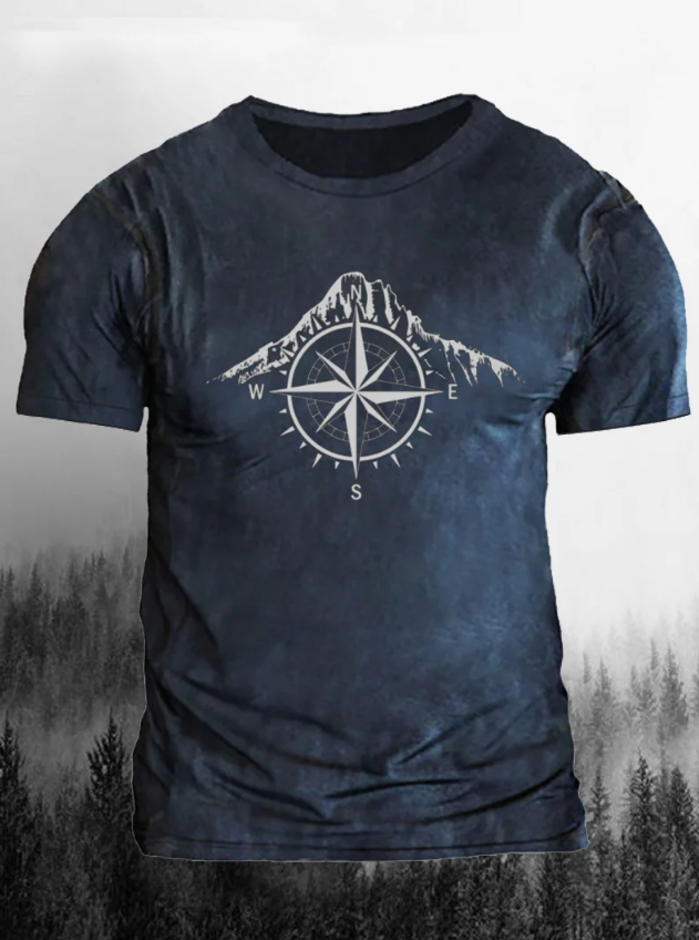 Men&#039;s T-Shirt with Mountains and Compass Print