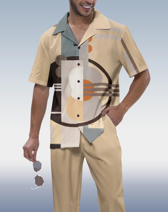 Stylish Two-Piece Printed Walking Set with Short Sleeves