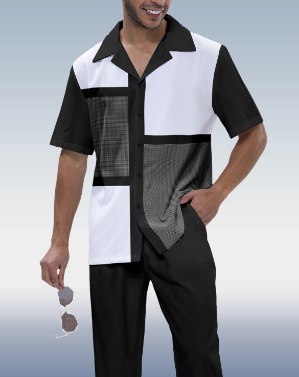 Short Sleeve Walking Suit in Black Plaid