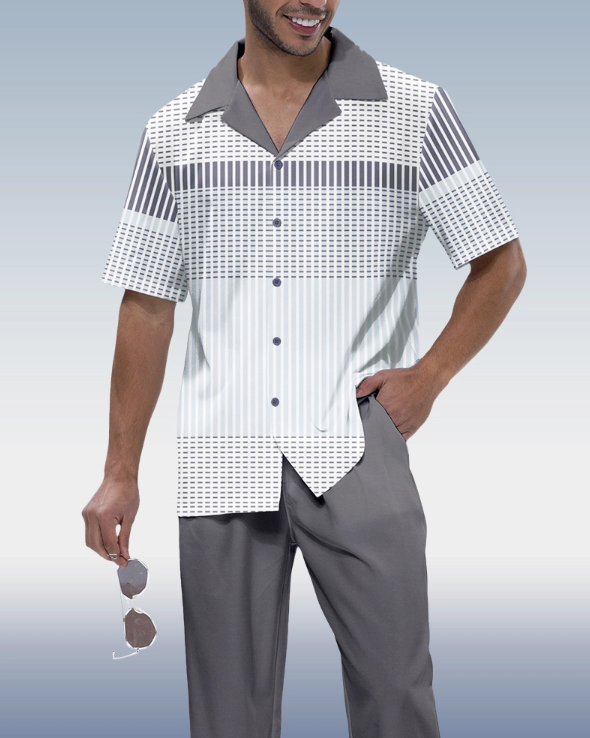 Men&#039;s Gray Gradient Short Sleeve Walking Suit for Suitmens
